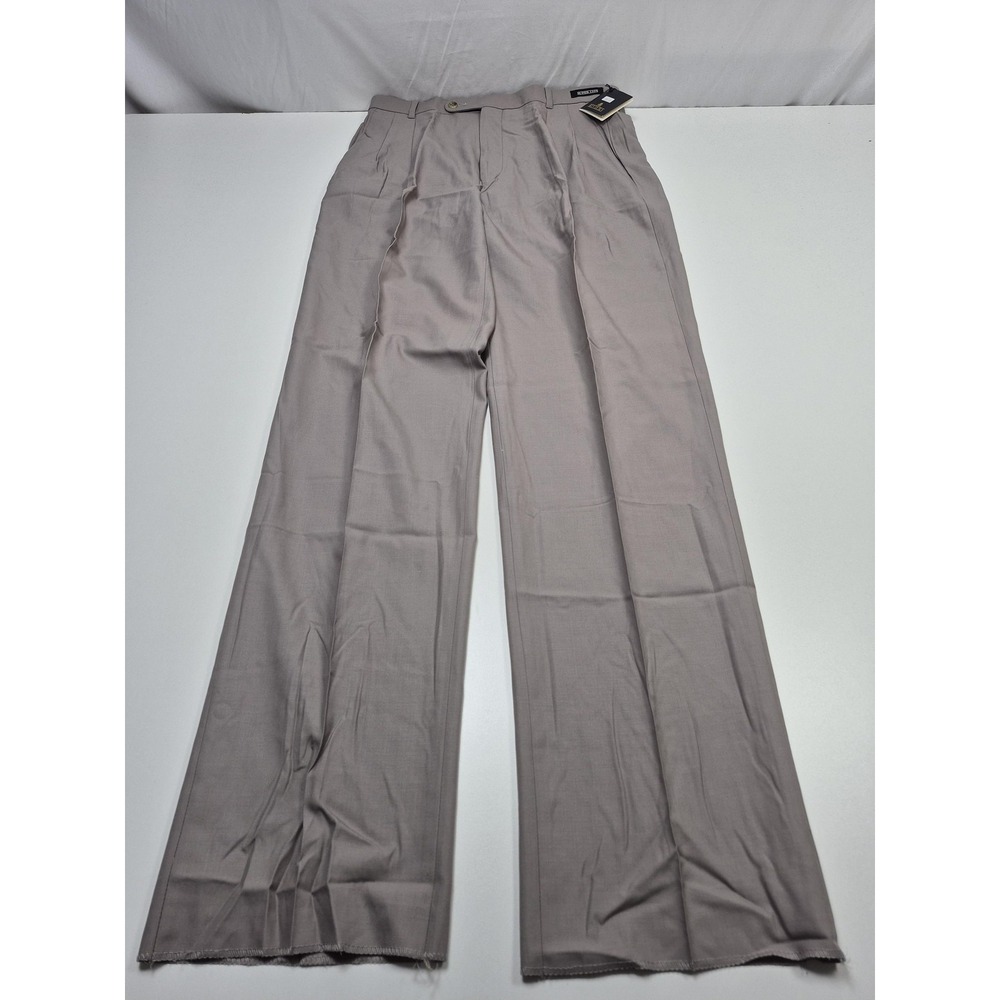 Riviera Dress Pants Mens 34x36 Beige Super 130s Wool Pleated Unhemmed NWT
